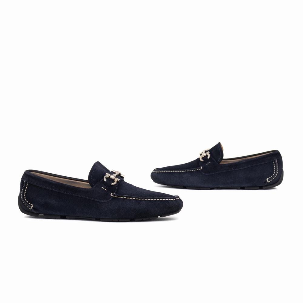 950$ SALVATORE FERRAGAMO Men’s Parigi Drivers Loafer Suede Blue US9 EE